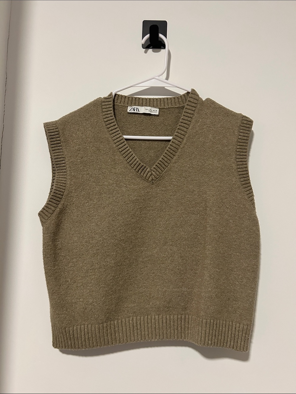 Zara Khaki V-Neck Knit Vest